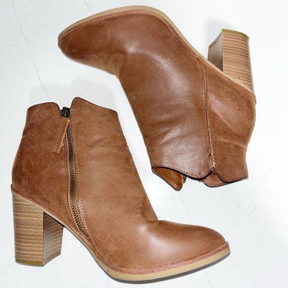 MIA Shoes - MIA Boots Womens Patton Zip Heels Ankle Booties Brown Faux Leather Pointed Toe 9